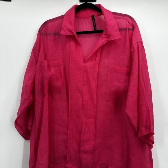 IC Connie K Top Tunic Womens XL Pink Sheer Flowy Blouse Art Light Weight - Picture 2 of 9